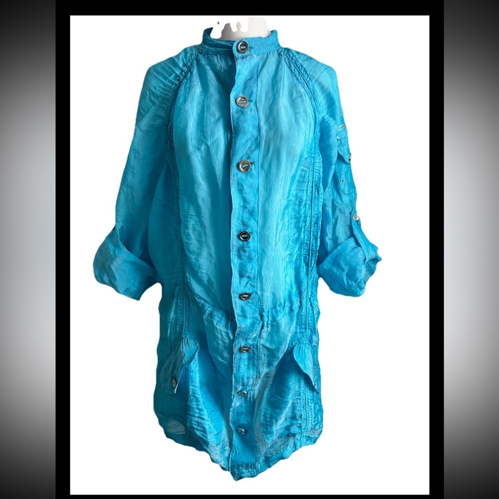 RALPH LAUREN BLACK LABEL Woman’s Turquoise Silkblend Utility Jacket RARE Sz M